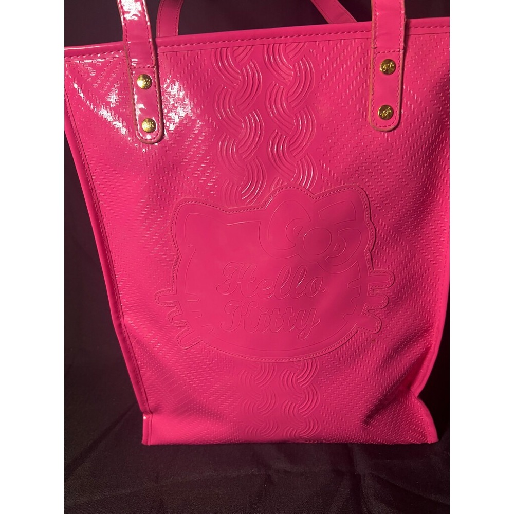 Hello Kitty Solid Glossy Bright Pink Texture Patten Leather Tote Bag‎